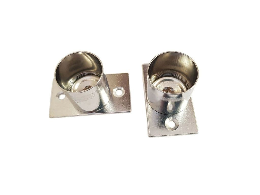 2 Silver Curtain Rod Recess Brackets 25mm Pole Support Brackets Sockets ...